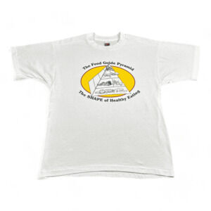 Vintage Food Pyramid Shirt Adult LARGE White Guide Healthy Eating Diet Fit 90s